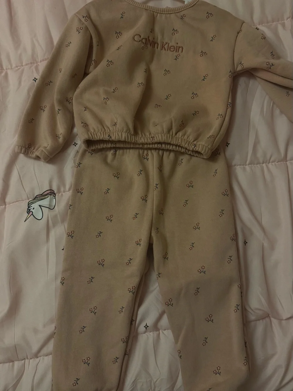 Calvin Klein Beige Floral-Print Kids Pajama Set